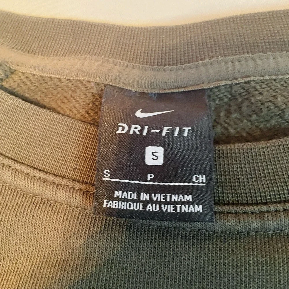 Nike Dri-FIT Sweatshirt Mens Small Olive Brown Layered Hem Crew Neck Pullover